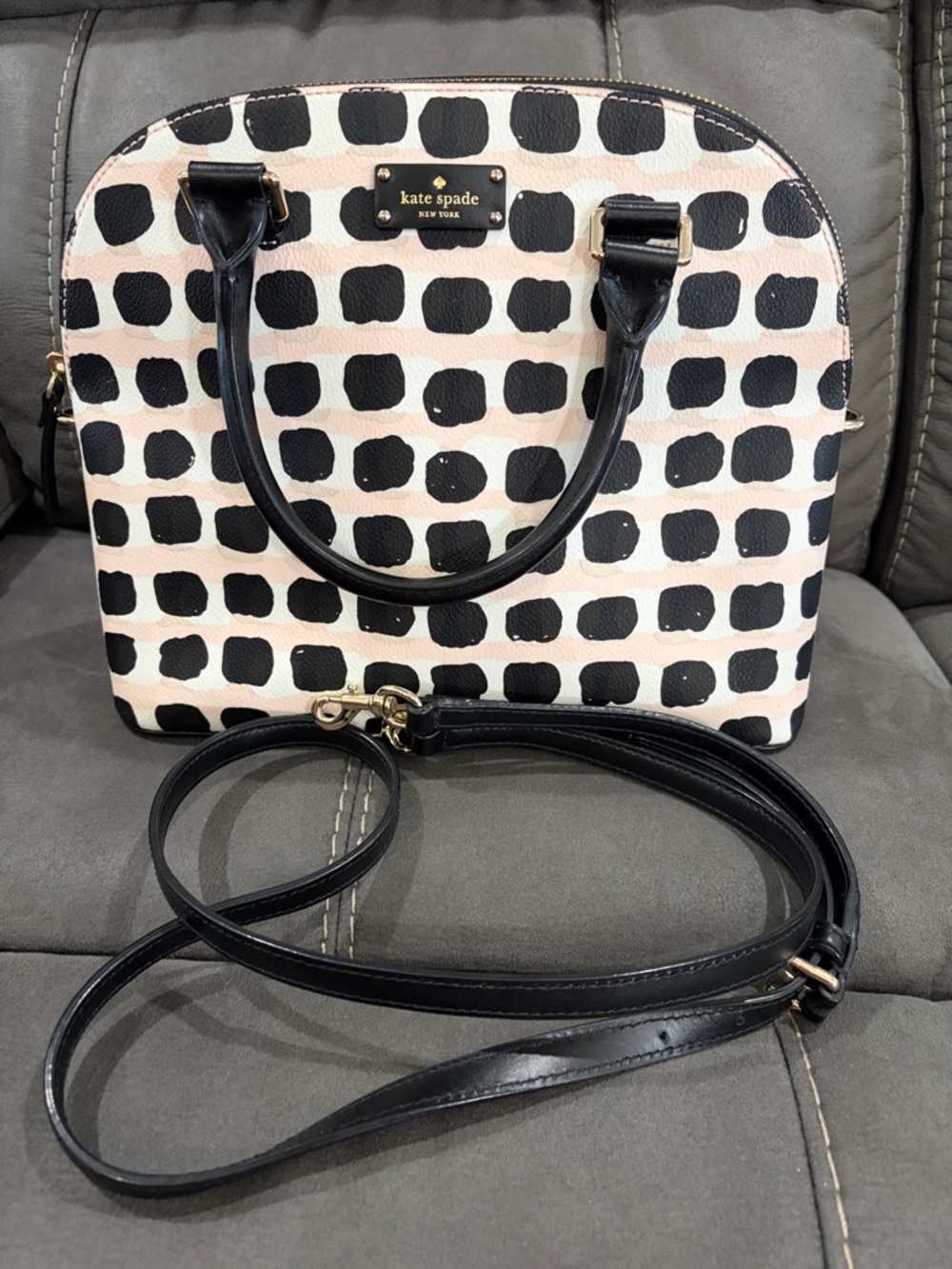 kate spade Black & Blush Polka Dot Dome Satchel